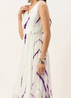 White Georgette Tie N Dye Dress After Six Wear Festive Wear