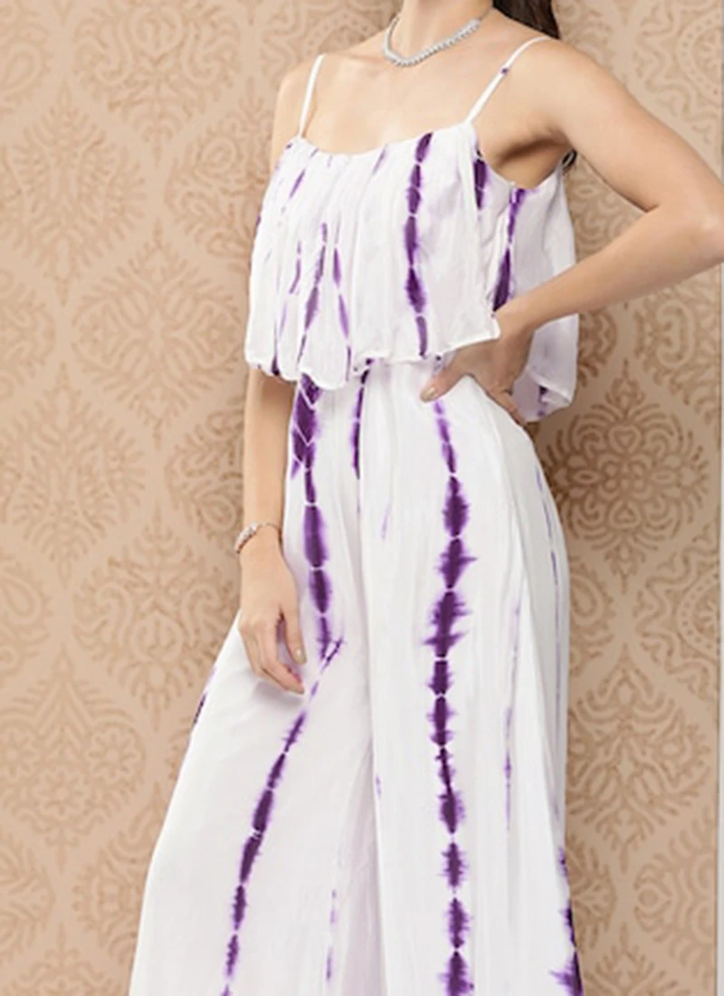 White Georgette Tie N Dye Jumpsuit After Six Wear 1 White Georgette Tie N Dye Jumpsuit After Six Wear