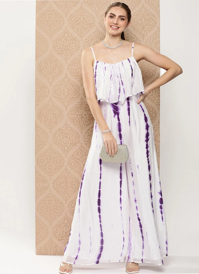 White Georgette Tie N Dye Jumpsuit After Six Wear 3 White Georgette Tie N Dye Jumpsuit After Six Wear - Image 3