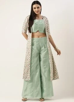 Bottom From White Jacket N Pista Green Embroidered Palazzo Set After Six Wear -Deals Chic Lehenga Store White Jacket N Pista Green Embroidered Palazzo Set IWBS02211157 u