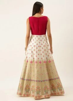 White Jacquard N Hot Pink Georgette Kali Gown Party Wear -Deals Chic Lehenga Store White Jacquard N Hot Pink Georgette Kali Gown IWBS02201193 b