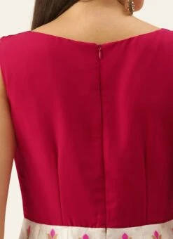 White Jacquard N Hot Pink Georgette Kali Gown Party Wear -Deals Chic Lehenga Store White Jacquard N Hot Pink Georgette Kali Gown IWBS02201193 rrc2