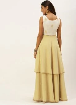 White N Beige Foil Print Layered Gown Wedding Wear -Deals Chic Lehenga Store White N Beige Foil Print Layered Gown IWBS02205028 b