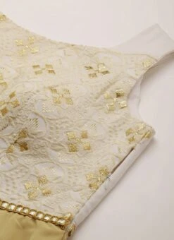 White N Beige Foil Print Layered Gown Wedding Wear -Deals Chic Lehenga Store White N Beige Foil Print Layered Gown IWBS02205028 rrc1