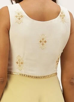 White N Beige Foil Print Layered Gown Wedding Wear -Deals Chic Lehenga Store White N Beige Foil Print Layered Gown IWBS02205028 rrc2