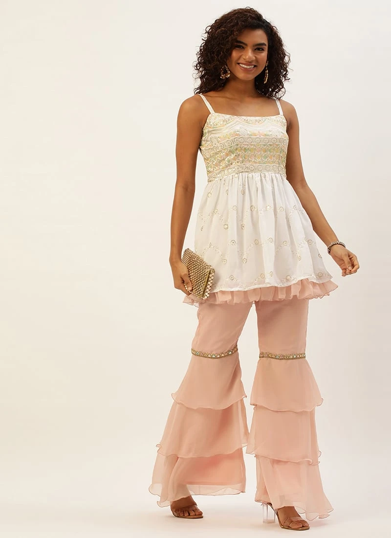 Top From White N Pink Peplum Top Gharara Set After Six Wear 3 Top From White N Pink Peplum Top Gharara Set After Six Wear - Image 3