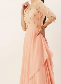 White Net Embroidered N Pink Layered Gown Wedding Wear