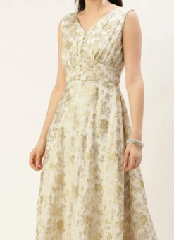 White Nylon Jacquard Festive Wear