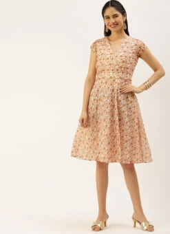 White Printed Art Silk Mini Dress After Six Wear -Deals Chic Lehenga Store White Printed Art Silk Mini Dress DRBS02208439 u