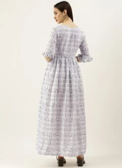 White Rayon Printed Gathered Maxi Dress Festive Wear -Deals Chic Lehenga Store White Rayon Printed Gathered Maxi Dress DRBS02105422 b