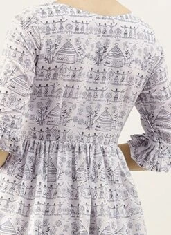 White Rayon Printed Gathered Maxi Dress Festive Wear -Deals Chic Lehenga Store White Rayon Printed Gathered Maxi Dress DRBS02105422 rrc2