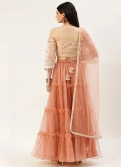 Skirt From White Sequins N Peach Net Tiered Lehenga After Six Wear -Deals Chic Lehenga Store White Sequins N Peach Net Tiered Lehenga GHBS02212562 b