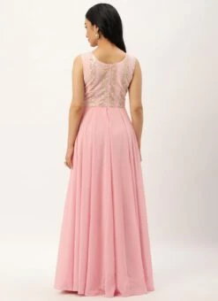 White Sequins N Pink Georgette Flared Gown Party Wear -Deals Chic Lehenga Store White Sequins N Pink Georgette Flared Gown IWBS02301810 b