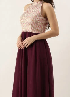 White Tie N Dye Nylon Purple Flared Dress Festive Wear