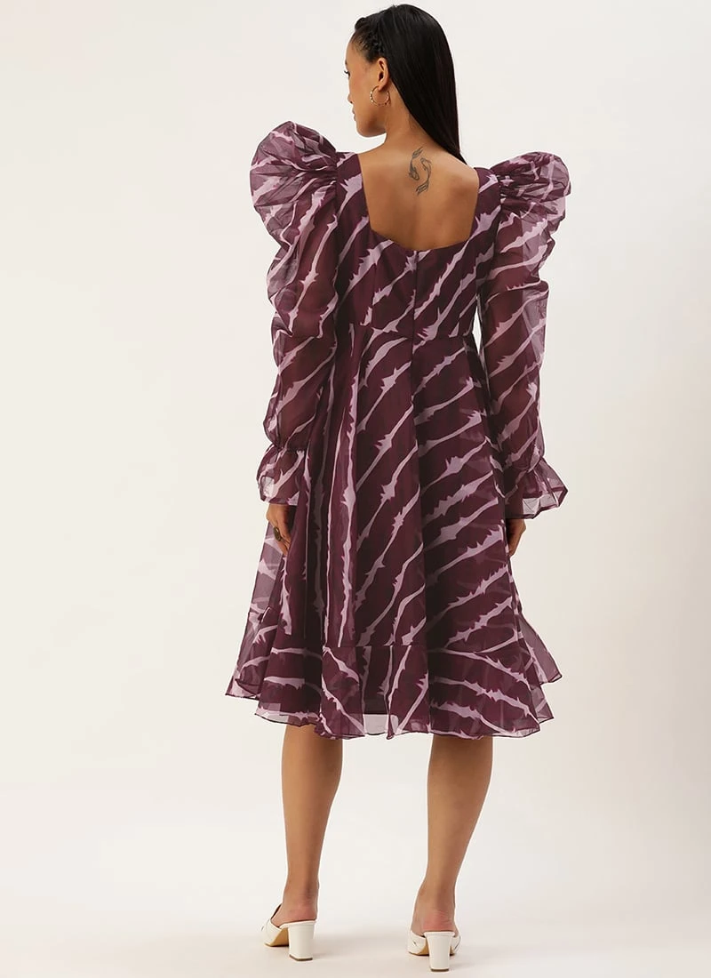 Wine Digital Printed Organza Dress Party Wear 4 Wine Digital Printed Organza Dress Party Wear - Image 4