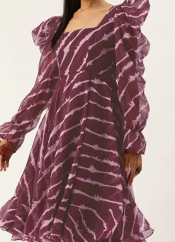 Wine Digital Printed Organza Dress Party Wear
