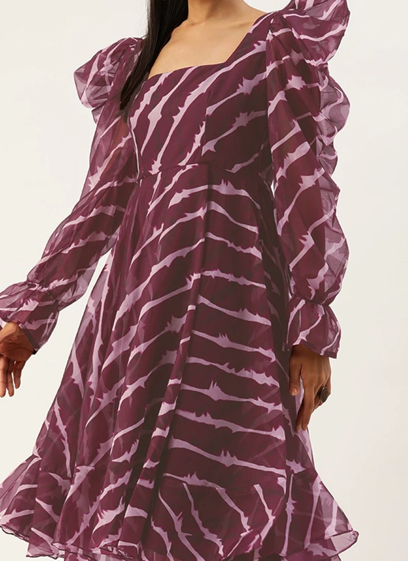 Wine Digital Printed Organza Dress Party Wear 1 Wine Digital Printed Organza Dress Party Wear