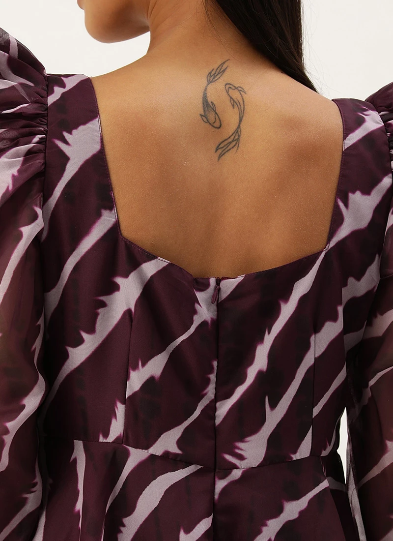 Wine Digital Printed Organza Dress Party Wear 6 Wine Digital Printed Organza Dress Party Wear - Image 6