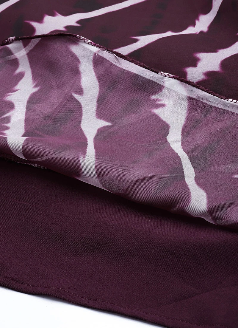 Wine Digital Printed Organza Dress Party Wear 7 Wine Digital Printed Organza Dress Party Wear - Image 7