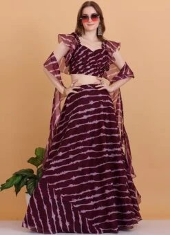 Dupatta From Wine Digital Printed Organza Lehenga Set After Six Wear -Deals Chic Lehenga Store Wine Digital Printed Organza Lehenga Set GHBS02304002 u