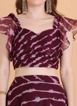 Dupatta From Wine Digital Printed Organza Lehenga Set After Six Wear -Deals Chic Lehenga Store Wine Digital Printed Organza Lehenga Set GHBS02304002 rrc1