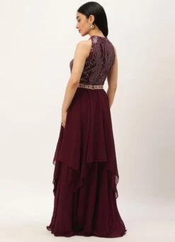 Wine Georgette Embroidered Handkerchief Gown Festive Wear -Deals Chic Lehenga Store Wine Georgette Embroidered Handkerchief Gown IWBS02302171 b