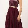 Wine Georgette Embroidered Handkerchief Gown Festive Wear