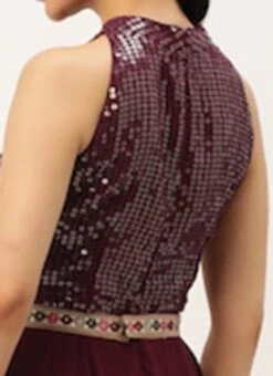 Wine Georgette Embroidered Handkerchief Gown Festive Wear -Deals Chic Lehenga Store Wine Georgette Embroidered Handkerchief Gown IWBS02302171 rrc2