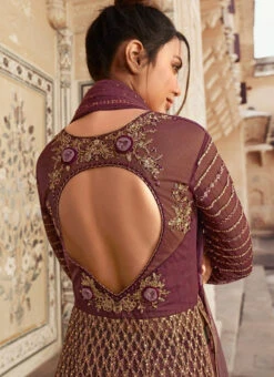 Wine Net Sequins Anarkali Suit Wedding Wear -Deals Chic Lehenga Store Wine Net Sequins Anarkali Suit SLSAK5602 b