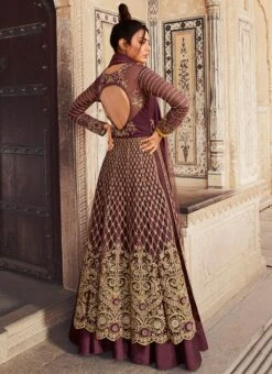 Wine Net Sequins Umbrella Lehenga Wedding Wear -Deals Chic Lehenga Store Wine Net Sequins Umbrella Lehenga GHSAK5602 b