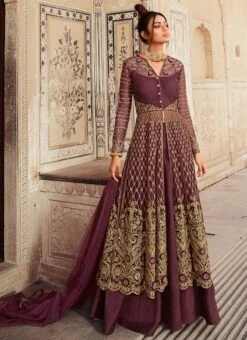 Wine Net Sequins Umbrella Lehenga Wedding Wear -Deals Chic Lehenga Store Wine Net Sequins Umbrella Lehenga GHSAK5602 u