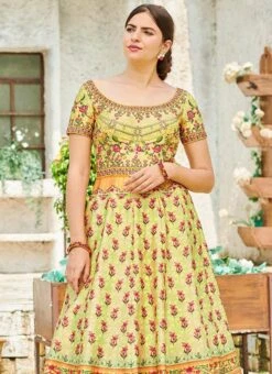 Yellow Art Silk Anarkali Gown Party Wear -Deals Chic Lehenga Store Yellow Art Silk Anarkali Gown BGWSJSSB1208 b