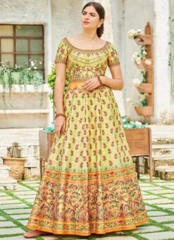 Yellow Art Silk Anarkali Gown Party Wear -Deals Chic Lehenga Store Yellow Art Silk Anarkali Gown BGWSJSSB1208 u