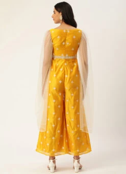 Yellow Art Silk Embroidered Jumpsuit Party Wear -Deals Chic Lehenga Store Yellow Art Silk Embroidered Jumpsuit DRBS02209681 b