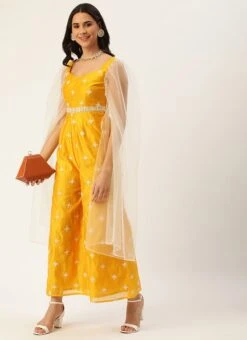 Yellow Art Silk Embroidered Jumpsuit Party Wear -Deals Chic Lehenga Store Yellow Art Silk Embroidered Jumpsuit DRBS02209681 u