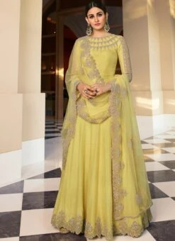 Yellow Banarasi Art Silk Embroidered N Stones Anarkali Suit Wedding Wear -Deals Chic Lehenga Store Yellow Banarasi Art Silk Embroidered N Stones Anarkali Suit SLSAJ25986902 u