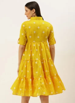 Yellow Chanderi Cotton Tiered Dress Festive Wear -Deals Chic Lehenga Store Yellow Chanderi Cotton Tiered Dress DRBS02205872 b