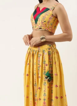 Yellow Chinon Embroidered Lehenga Set Party Wear