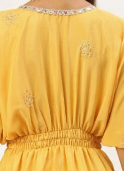 Yellow Chinon Kaftan Dress Festive Wear -Deals Chic Lehenga Store Yellow Chinon Kaftan Dress DRBS02204754 rrc2