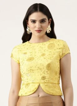 Yellow Embroidered Chinon Blouse Wedding Wear -Deals Chic Lehenga Store Yellow Embroidered Chinon Blouse BLBS02303843 u
