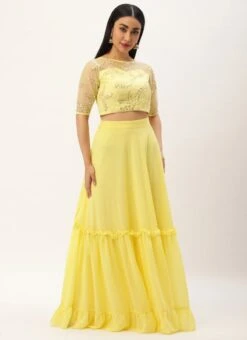 Skirt From Yellow Embroidered Crop Top N Skirt After Six Wear -Deals Chic Lehenga Store Yellow Embroidered Crop Top N Skirt IWBS02301682 u