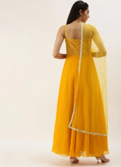 Yellow Embroidered Floor Length Anarkali Suit Festive Wear Wedding Wear -Deals Chic Lehenga Store Yellow Embroidered Floor Length Anarkali Suit SLBS02205959 b