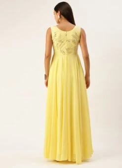 Yellow Embroidered Gown Party Wear -Deals Chic Lehenga Store Yellow Embroidered Gown IWBS02301811 b