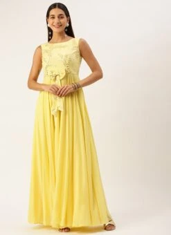 Yellow Embroidered Gown Party Wear -Deals Chic Lehenga Store Yellow Embroidered Gown IWBS02301811 u