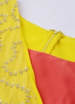 Yellow Embroidered N Peach Overlapping Style Gown Party Wear -Deals Chic Lehenga Store Yellow Embroidered N Peach Overlapping Style Gown IWBS02004315 rrc1