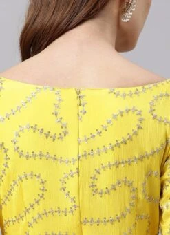 Yellow Embroidered N Peach Overlapping Style Gown Party Wear -Deals Chic Lehenga Store Yellow Embroidered N Peach Overlapping Style Gown IWBS02004315 rrc2