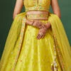 Yellow Embroidered And Hand Work Art Silk Umbrella Lehenga Wedding Wear