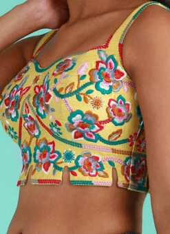 Yellow Embroidery Silk Blouse Party Wear