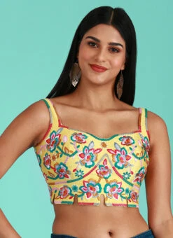 Yellow Embroidery Silk Blouse Party Wear -Deals Chic Lehenga Store Yellow Embroidery Silk Blouse BLSPFB164Y u