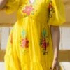 Yellow Faux Chiffon Digital Print Fit And Flare Dress After Six Wear